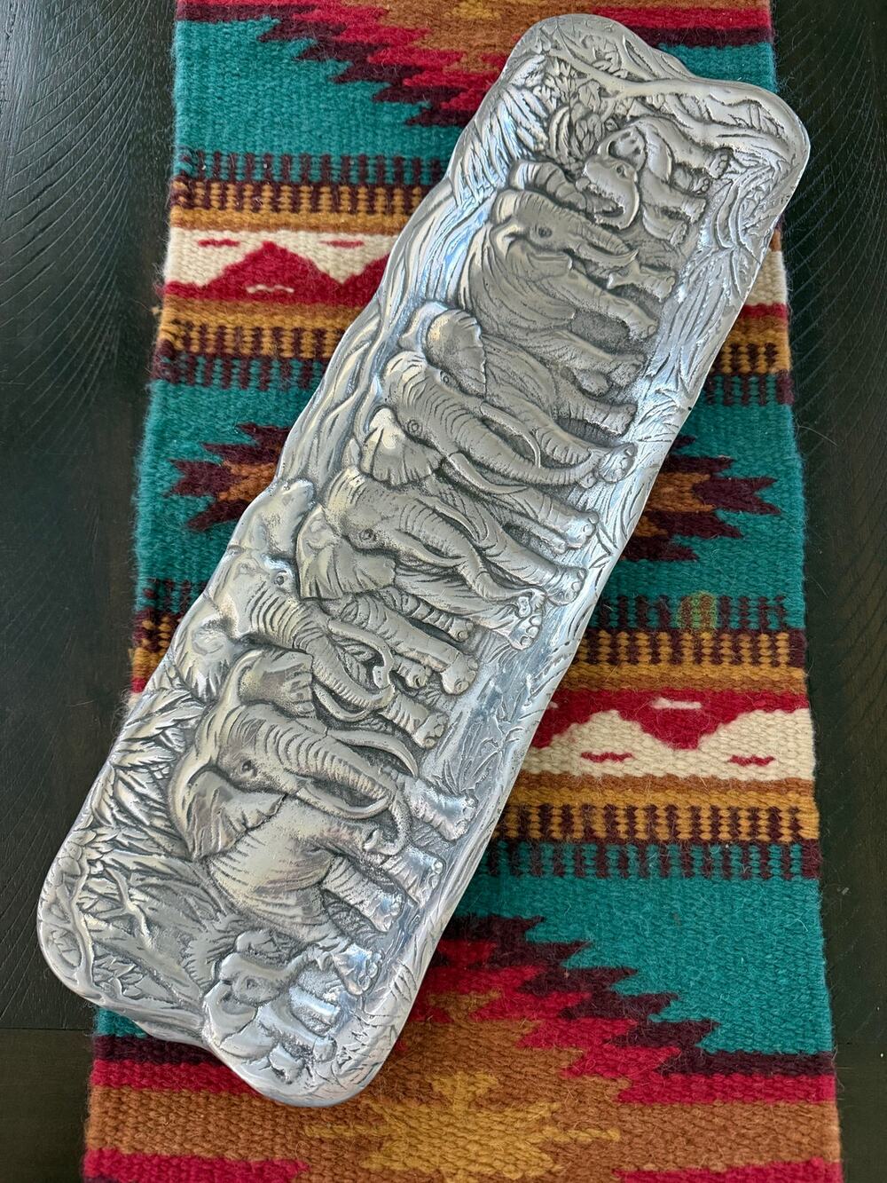 Vintage Sainte Marie 1992 Elephant Safari Aluminum Serving Tray 19”
